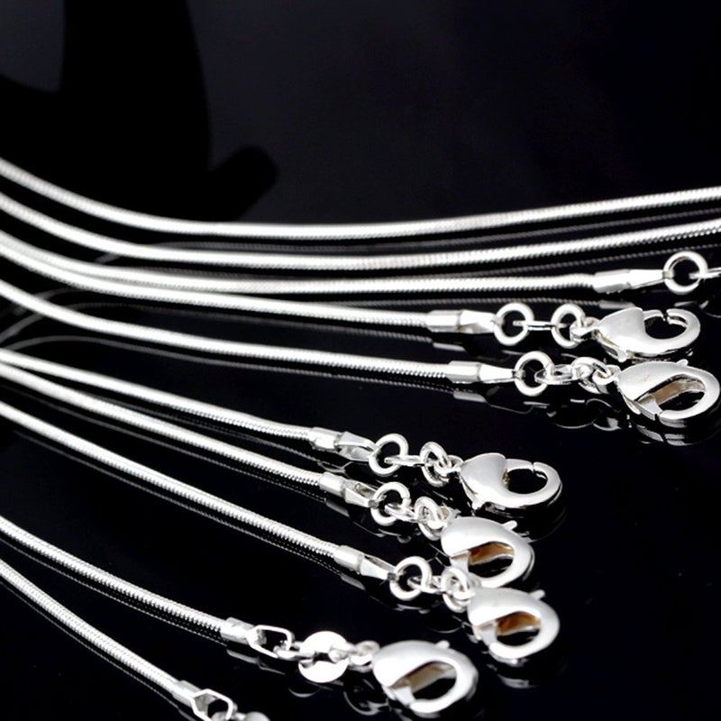 CrazyPiercing 10pcs 24 Inch Silver Plated with 925 Stamp 1.2mm DIY Snake Chain Charms Link Necklace With Lobster Clasps for Jewelry Making (24) - Image 2